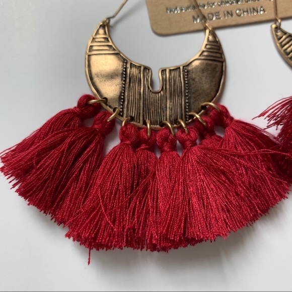 Boho Drop Etched Burnished Gold Tassel Earrings - Picture 5 of 5